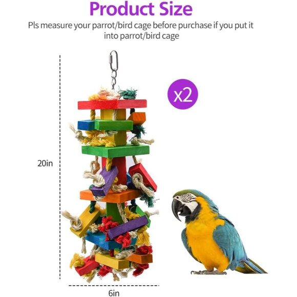 2 Pack Large Parrot Toy, 20in Bird Parrot Toy, Multicolored Natural Wooden Bird - Picture 4 of 7